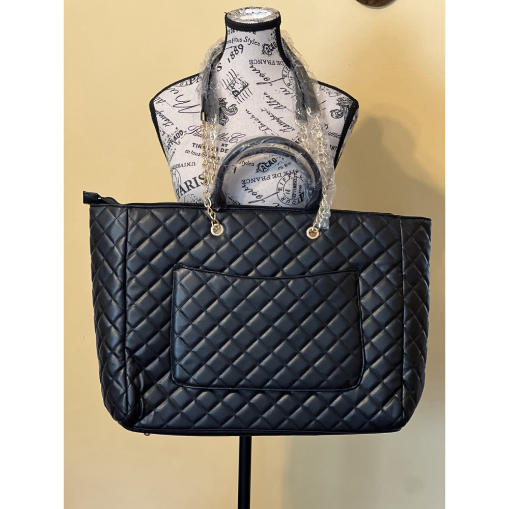 Gilda Paris NWT Black Quilted "G" Logo Quilted Tote MSRP $199 - Picture 9 of 14